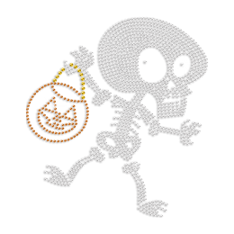 Crystal Iron on Skeleton with Jack O\'Latteren Rhinestone Motif